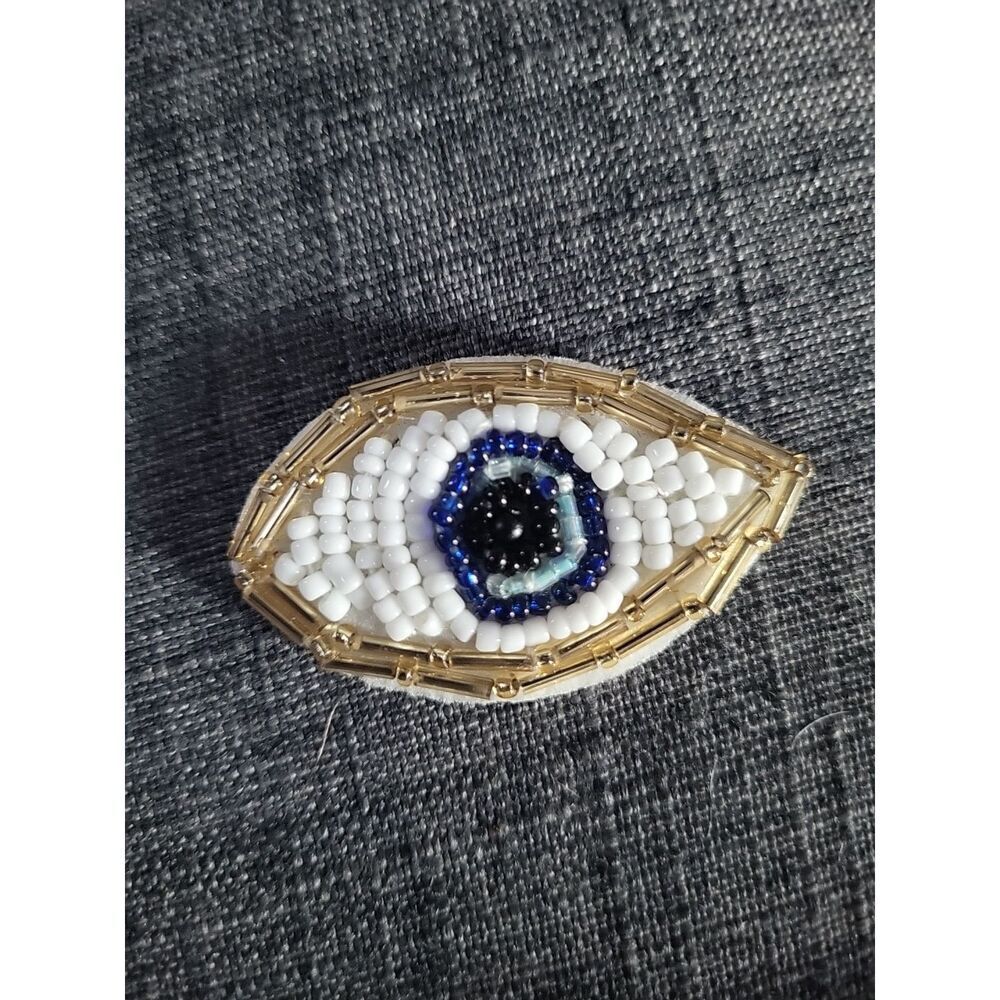 Beaded Rhinestone Eyeball Applique 2"x 1.5" Sew On